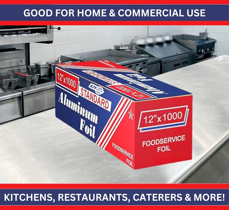 EJY IMPORT Standard Premium Aluminum Foil | 12”x1000 Feet Long | Industrial Size and Strength | Commercial Grade & Length Foil Wrap for Food Service Industry and Home Use| Strong Silver (1 Pack) - Image 4